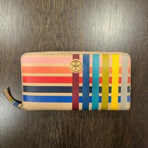 Tory Burch Zip Rainbow Striped Wallet